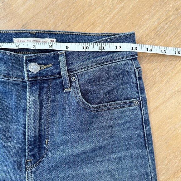 Levis Jeans Womens 724 High Rise Straight Crop Blue Stretch Denim Distressed 25 - Picture 10 of 12